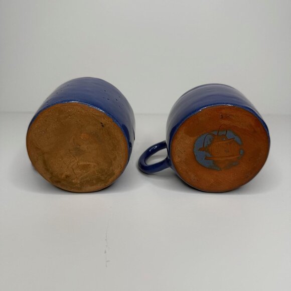 Terra Cotta Coffee Mugs, Blue Handmade Pottery - Picture 4 of 8